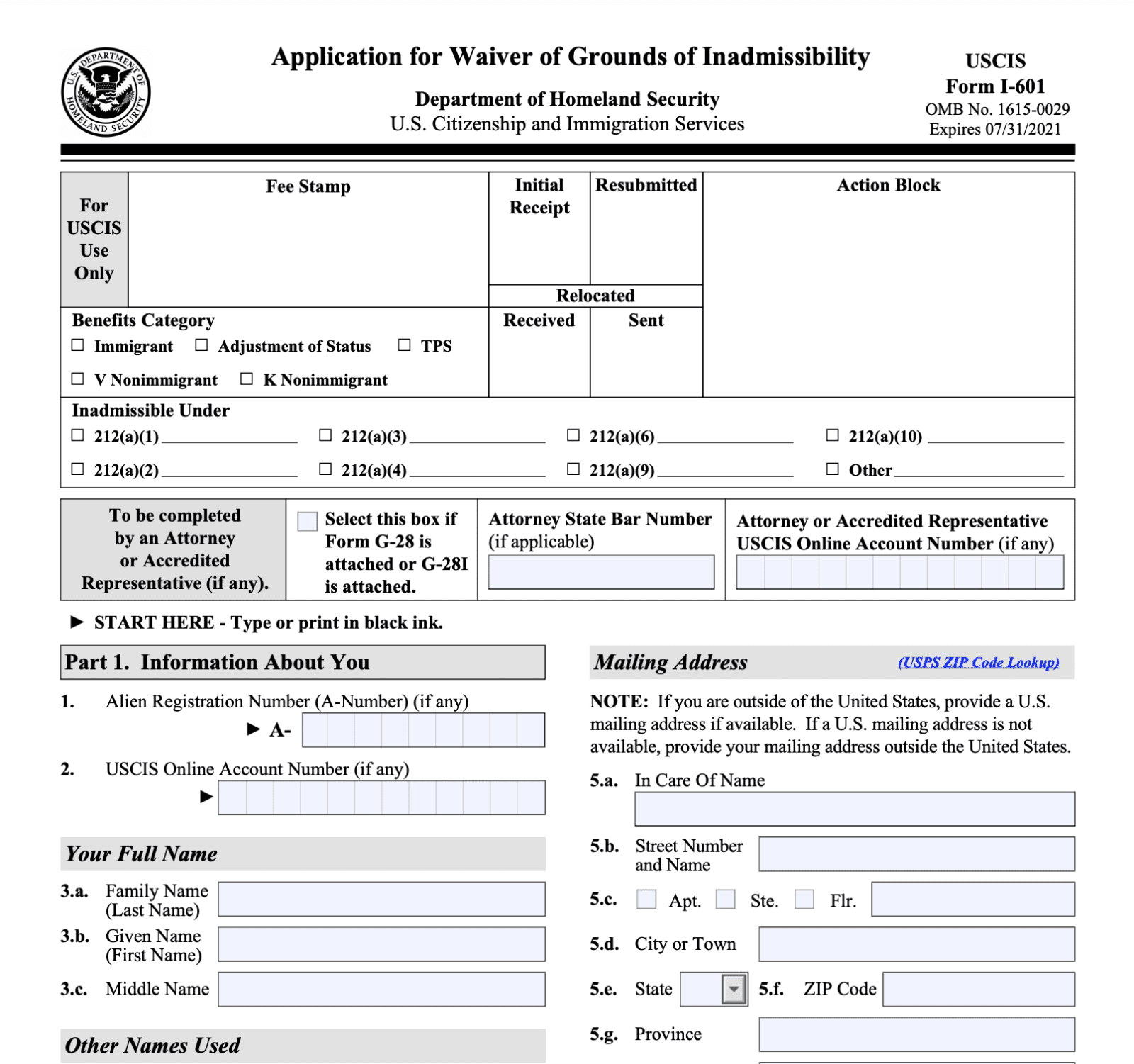 How to Apply for a Waiver of Inadmissibility with Form I601