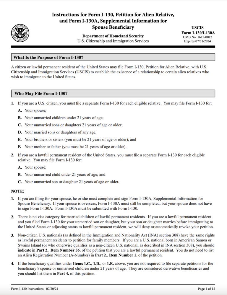 How to File Form I-130A Supplemental Information for Spouse