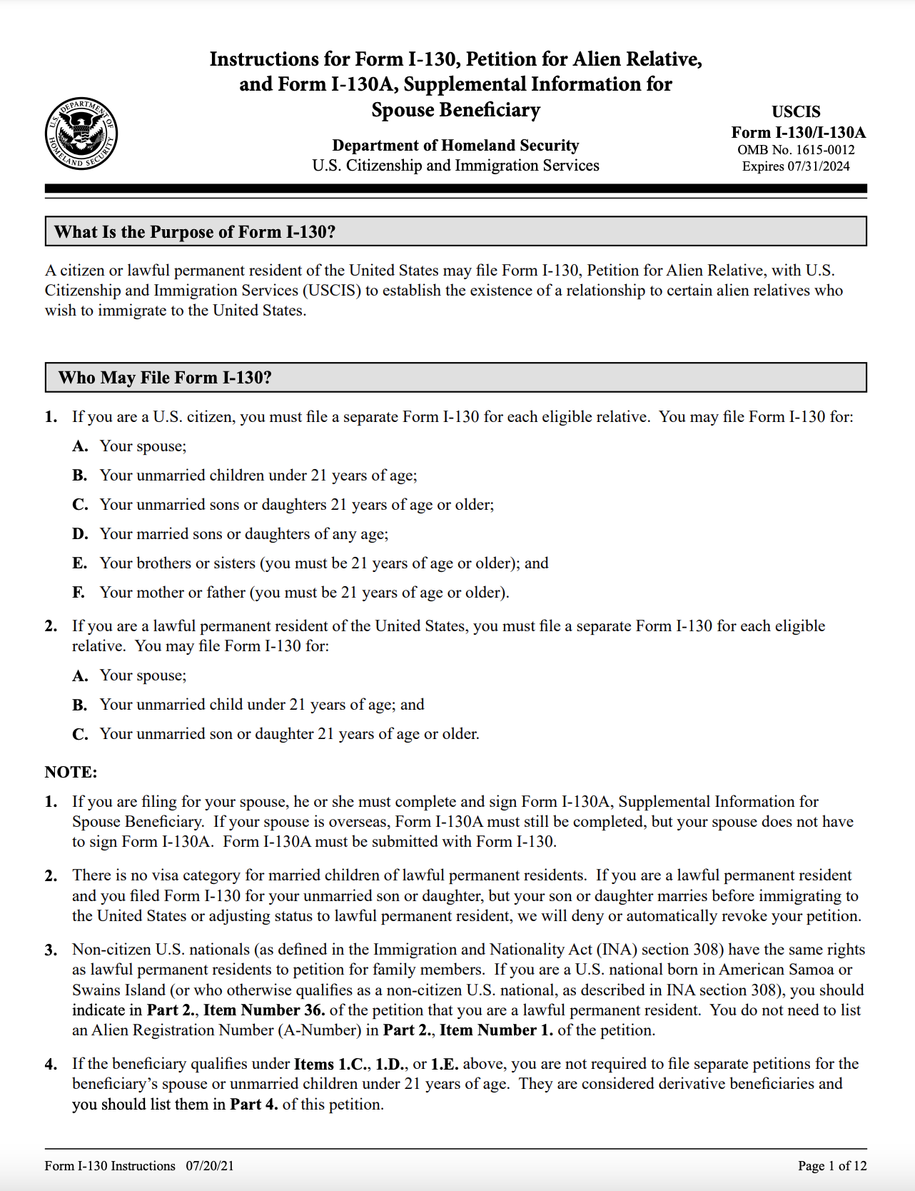 How to File Form I-130A Supplemental Information for Spouse