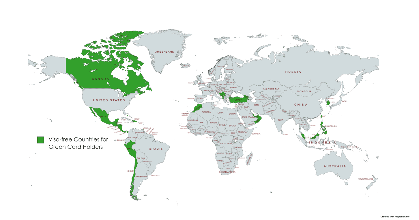 Where Can Green Card Holders Travel? Visa-Free Map