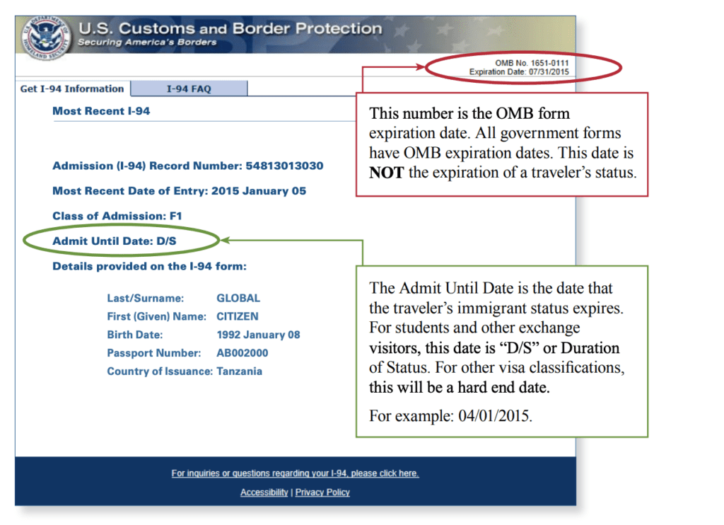 form 1 94 expiration date